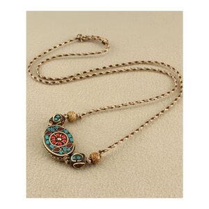 Handcrafted Nepalese Bead Pendant Adjustable Braided Two-Tone Cord Necklace